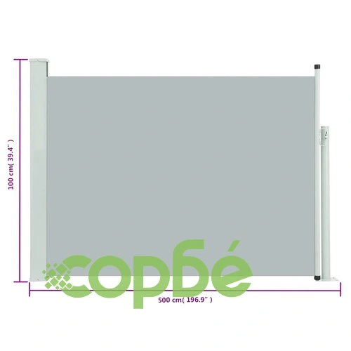 Прибираща се странична тента, 100x500 см, сива ➤ топ цена ➤ sorbe.bg