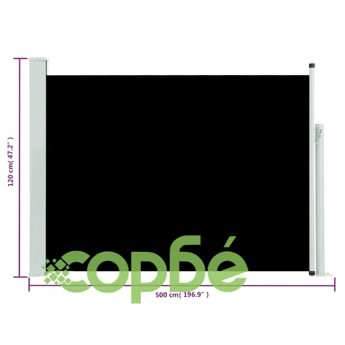 Прибираща се странична тента, 120x500 см, черна ➤ топ цена ➤ sorbe.bg