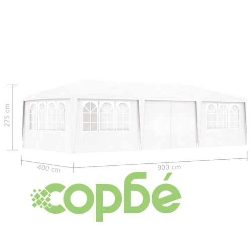 Професионална парти шатра със стени 4x9 м бяла 90 г/м² ➤ топ цена ➤ sorbe.bg