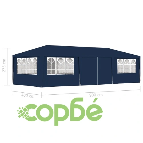 Професионална парти шатра със стени 4x9 м синя 90 г/м² ➤ топ цена ➤ sorbe.bg