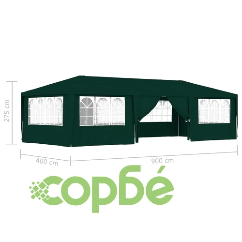 Професионална парти шатра със стени 4x9 м зелена 90 г/м² ➤ топ цена ➤ sorbe.bg