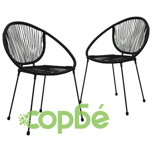 Градински столове, 2 бр, PVC ратан, черни ➤ топ цена ➤ sorbe.bg