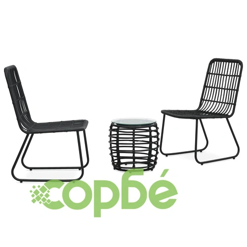 Бистро комплект, 3 части, полиратан, черен ➤ топ цена ➤ sorbe.bg