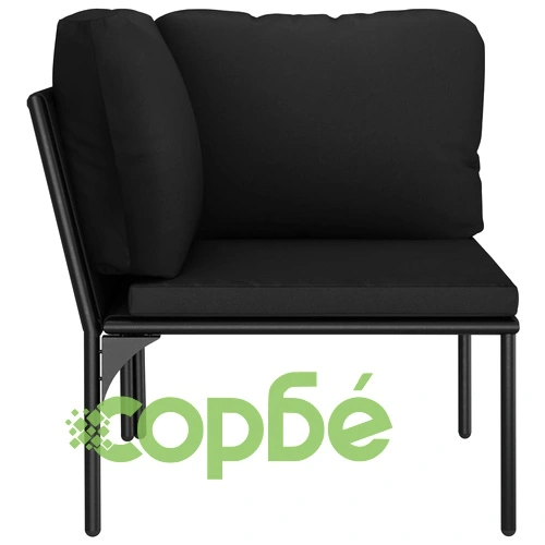 Градински комплект с възглавници, 6 части, черен, PVC ➤ топ цена ➤ sorbe.bg