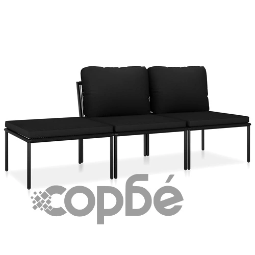 Градински комплект с възглавници, 3 части, черен, PVC ➤ топ цена ➤ sorbe.bg
