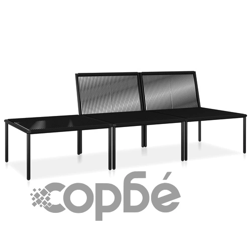 Градински комплект с възглавници, 3 части, черен, PVC ➤ топ цена ➤ sorbe.bg