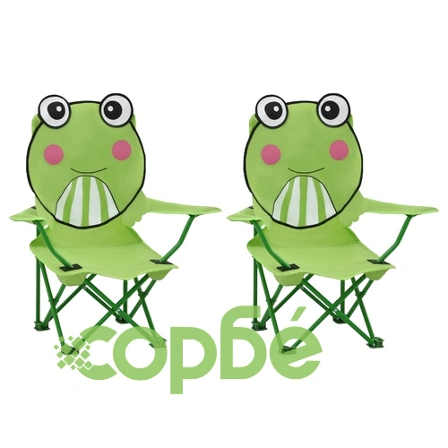 Детски градински столове, 2 бр, зелени, текстил ➤ топ цена ➤ sorbe.bg