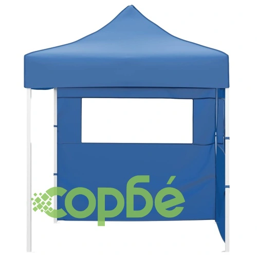 Сгъваема парти шатра с 2 странични стени 2x2 м стомана синя ➤ топ цена ➤ sorbe.bg