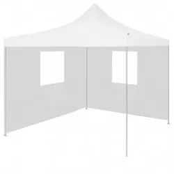 Сгъваема парти шатра с 2 странични стени 2x2 м стомана бяла