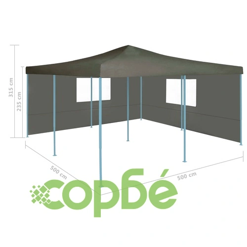 Сгъваема беседка с 2 странични стени, 5x5 м, антрацит  ➤ топ цена ➤ sorbe.bg