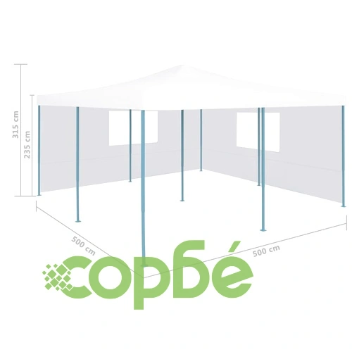 Сгъваема беседка с 2 странични стени, 5x5 м, бяла ➤ топ цена ➤ sorbe.bg