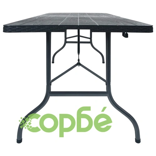 Сгъваема градинска маса черна 180x75x72 см HDPE имитация ратан ➤ топ цена ➤ sorbe.bg