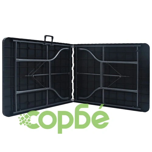 Сгъваема градинска маса черна 180x75x72 см HDPE имитация ратан ➤ топ цена ➤ sorbe.bg