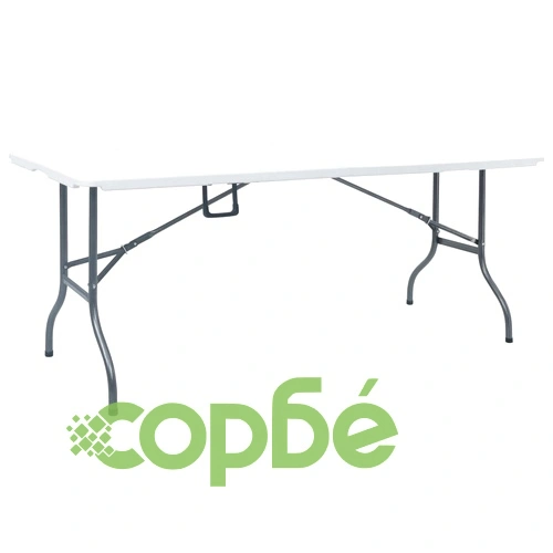 Сгъваема градинска маса с 2 пейки, 180 см, стомана и HDPE, бяла ➤ топ цена ➤ sorbe.bg