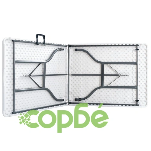 Сгъваема градинска маса с 2 пейки, 180 см, стомана и HDPE, бяла ➤ топ цена ➤ sorbe.bg