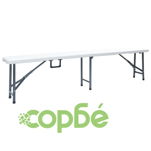 Сгъваема градинска маса с 2 пейки, 180 см, стомана и HDPE, бяла ➤ топ цена ➤ sorbe.bg