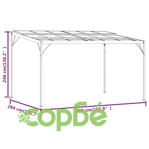 Беседка с покрив, антрацит, 4x3x2,5 м, алуминий и стомана ➤ топ цена ➤ sorbe.bg