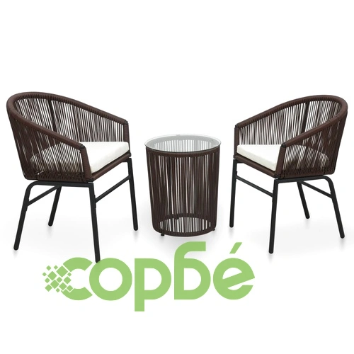Бистро комплект от 3 части с възглавници, PE ратан, кафяв   ➤ топ цена ➤ sorbe.bg