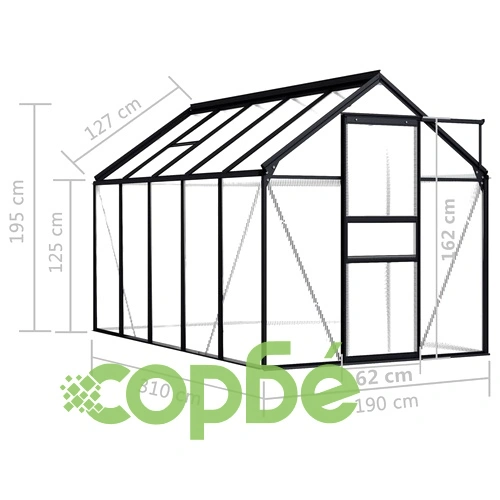 Оранжерия, антрацит, алуминий, 5,89 м³ ➤ топ цена ➤ sorbe.bg