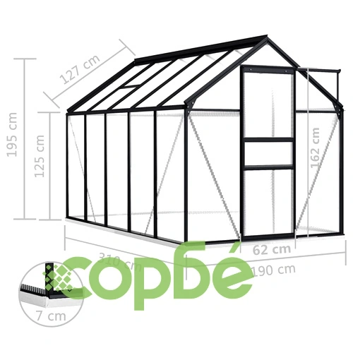 Оранжерия с опорна рамка, антрацит, алуминий, 5,89 м² ➤ топ цена ➤ sorbe.bg