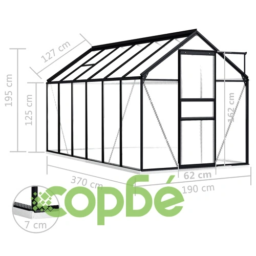 Оранжерия с опорна рамка, антрацит, алуминий, 7,03 м² ➤ топ цена ➤ sorbe.bg
