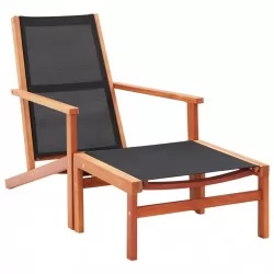 Градински стол с подложка за крака, евкалипт масив и textilene