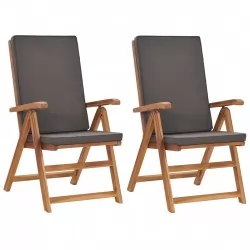Накланящи градински столове с възглавници 2 бр тик масив сиви