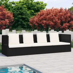 Градинско легло с възглавници, полиратан, черно