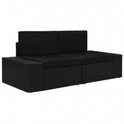 Двуместен модулен диван, полиратан, черен