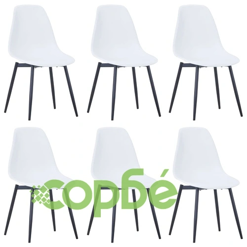 Трапезни столове, 6 бр, бели, PP ➤ топ цена ➤ sorbe.bg