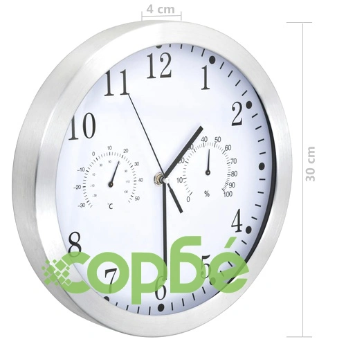 Стенен часовник с кварц, хигрометър и термометър, 30 см, бял ➤ топ цена ➤ sorbe.bg