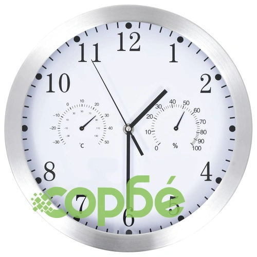 Стенен часовник с кварц, хигрометър и термометър, 30 см, бял ➤ топ цена ➤ sorbe.bg