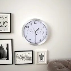 Стенен часовник с кварц, хигрометър и термометър, 30 см, бял