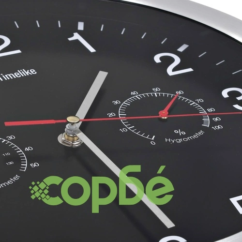 Стенен часовник с кварц, хигрометър и термометър, 30 см, черен ➤ топ цена ➤ sorbe.bg