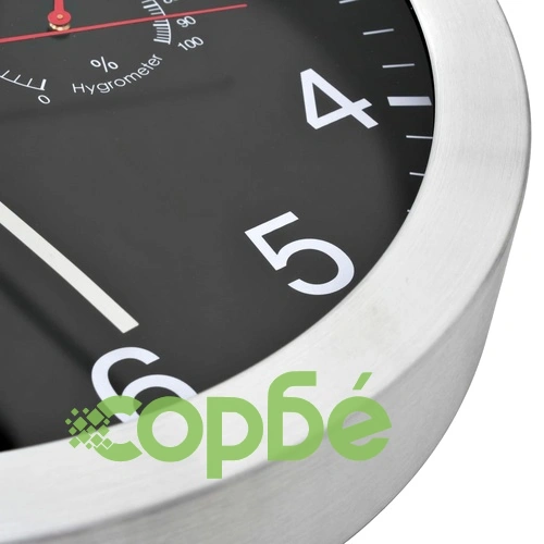 Стенен часовник с кварц, хигрометър и термометър, 30 см, черен ➤ топ цена ➤ sorbe.bg