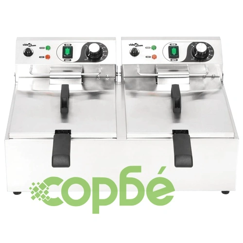 Двоен електрически фритюрник, неръждаема стомана, 20 л, 6000 W ➤ топ цена ➤ sorbe.bg