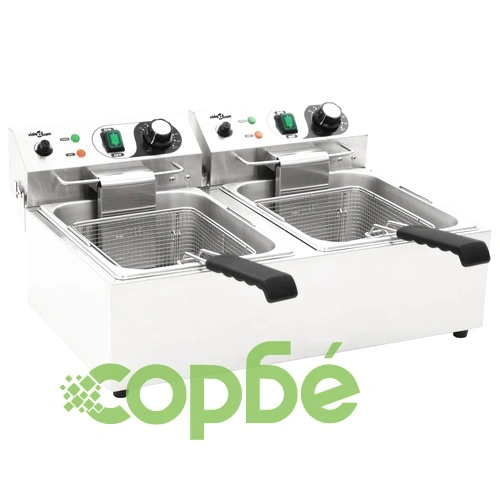 Двоен електрически фритюрник, неръждаема стомана, 20 л, 6000 W ➤ топ цена ➤ sorbe.bg