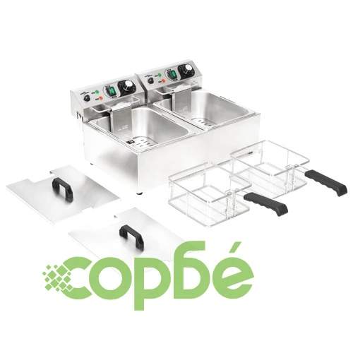 Двоен електрически фритюрник, неръждаема стомана, 20 л, 6000 W ➤ топ цена ➤ sorbe.bg