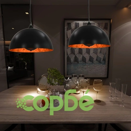 Пендели, 2 бр, черно и златисто, полусферични, 40 см, E27 ➤ топ цена ➤ sorbe.bg