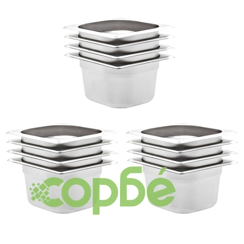 Гастронорм контейнери 12 бр GN 1/6 100 мм неръждаема стомана  ➤ топ цена ➤ sorbe.bg