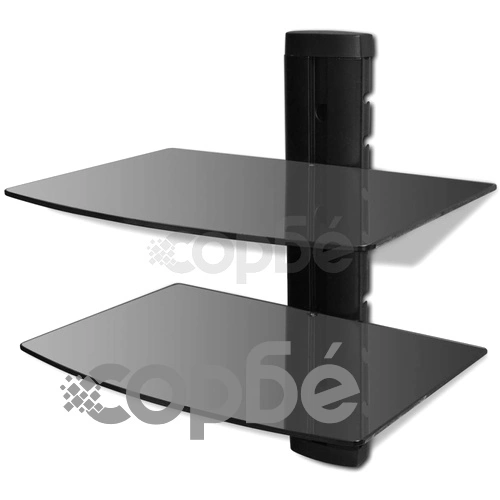 Стъклен DVD-рафт на 2 нива, стенен монтаж, черен ➤ топ цена ➤ sorbe.bg