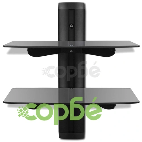 Стъклен DVD-рафт на 2 нива, стенен монтаж, черен ➤ топ цена ➤ sorbe.bg