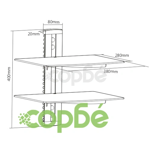 Стъклен DVD-рафт на 2 нива, стенен монтаж, черен ➤ топ цена ➤ sorbe.bg