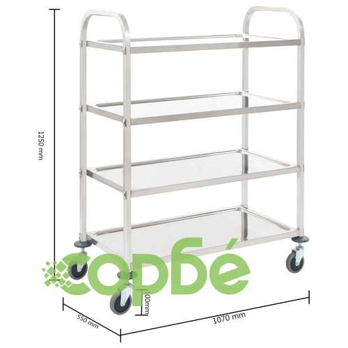 Кухненска количка с 4 рафта, 107x55x125 см, неръждаема стомана ➤ топ цена ➤ sorbe.bg