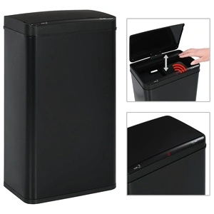 Кош за смет с автоматичен сензор черен неръждаема стомана 70 л