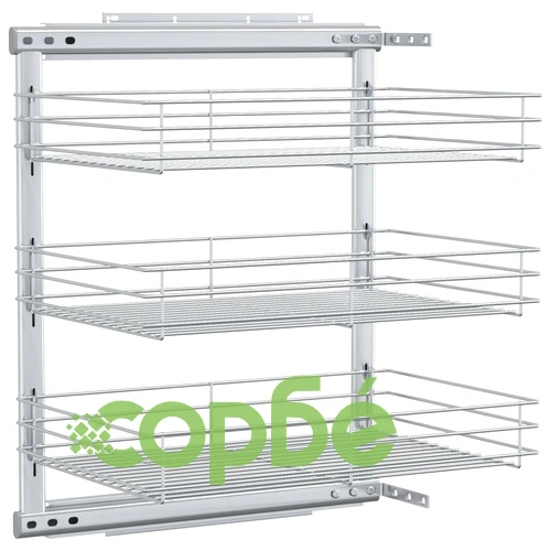 Издърпваща се кошница за кухня 3 нива сребриста 47x35x56 см ➤ топ цена ➤ sorbe.bg