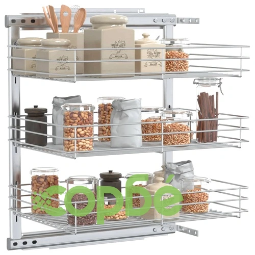 Издърпваща се кошница за кухня 3 нива сребриста 47x35x56 см ➤ топ цена ➤ sorbe.bg