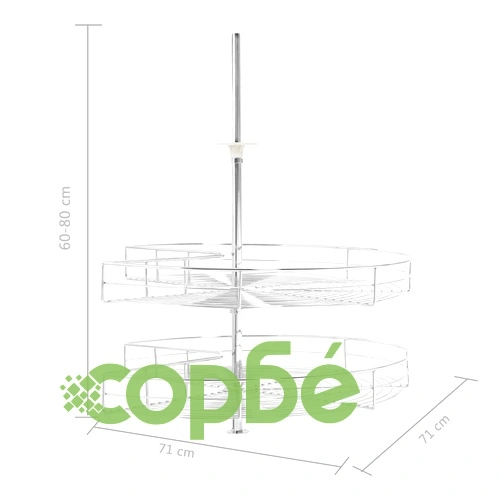 2-етажна кошница за кухня, сребриста, 270 градуса, 71x71x80 см ➤ топ цена ➤ sorbe.bg
