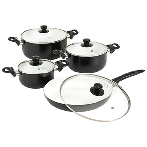 Комплект съдове за готвене, 8 части, черен, алуминий