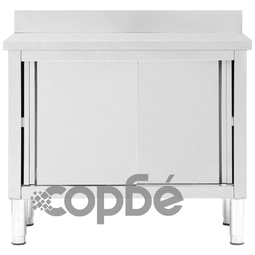 Работна маса с плъзгащи врати, 100x50x(95-97) см, инокс ➤ топ цена ➤ sorbe.bg